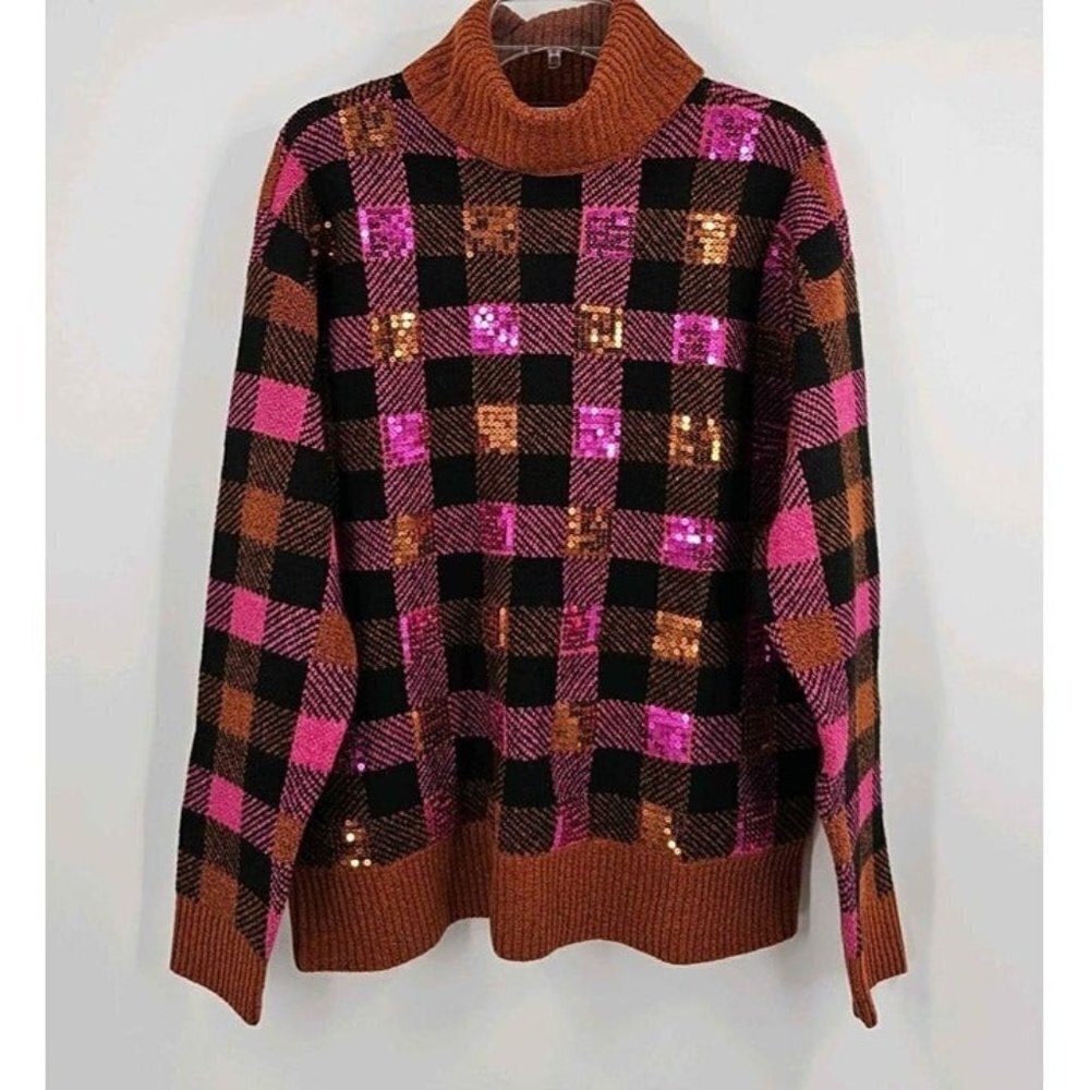 Studio Park + Alberti Popaj Celebration Sequin Sweater Ribbed Turtle Neck Sz S